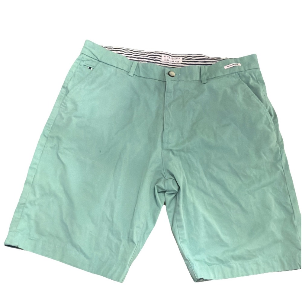 DENIM & FLOWERS RICKY SINGH Sz 36 Men's Power Stretch Shorts Mint Green Flowers
